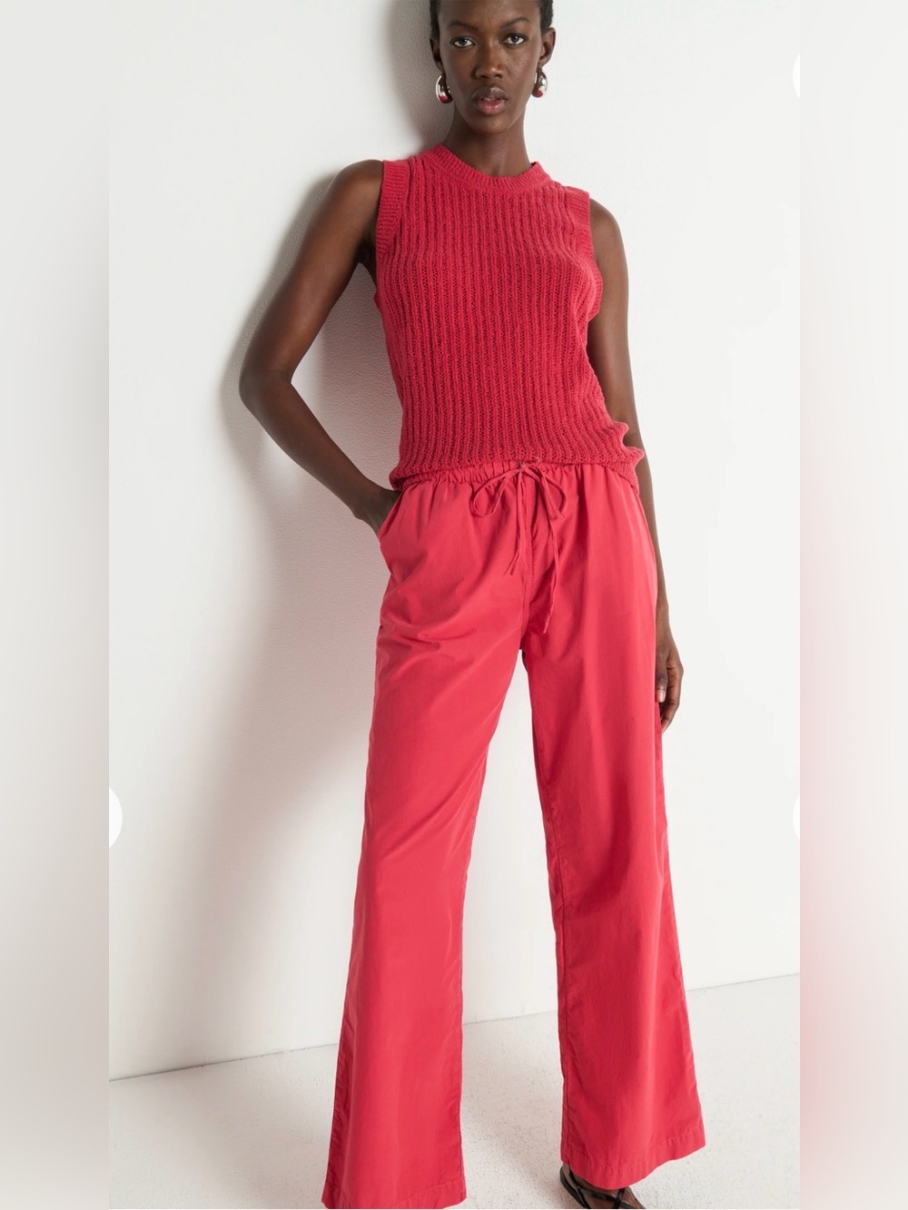 Nation LTD Red Wide Leg Drawstring Pants